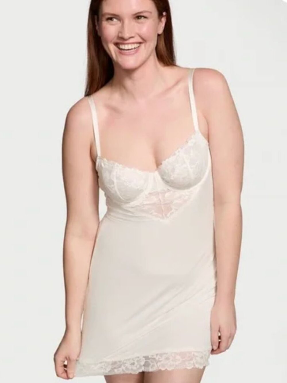 Victoria's Secret, Modal & Lace Cupped Mini Slip Dress (Coconut White), Size XL